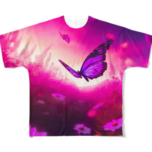 【Neon Animals】お花畑の蝶々🦋 All-Over Print T-Shirt