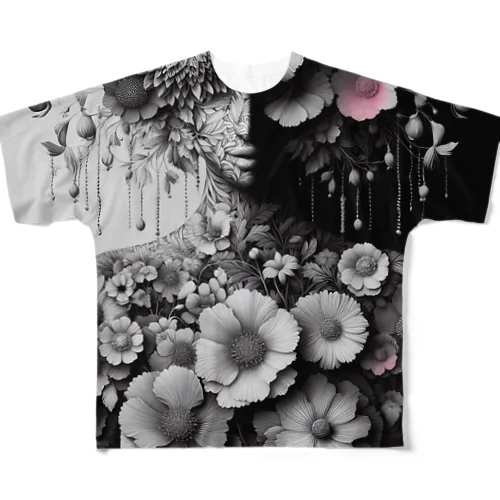 花と女性 フルグラフィックTシャツ