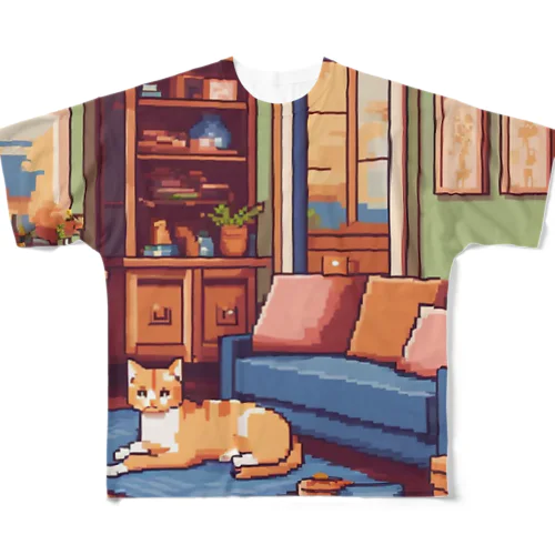 リビングでくつろぐ猫 フルグラフィックTシャツ