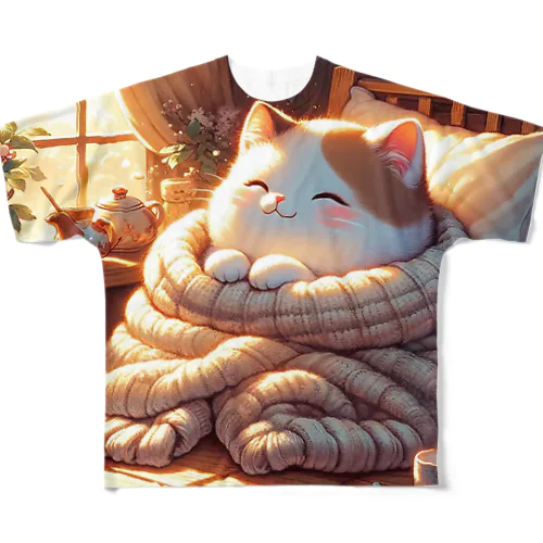 ほのぼのな猫 フルグラフィックTシャツ