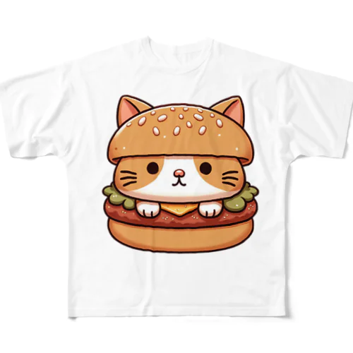 猫バーガー フルグラフィックTシャツ