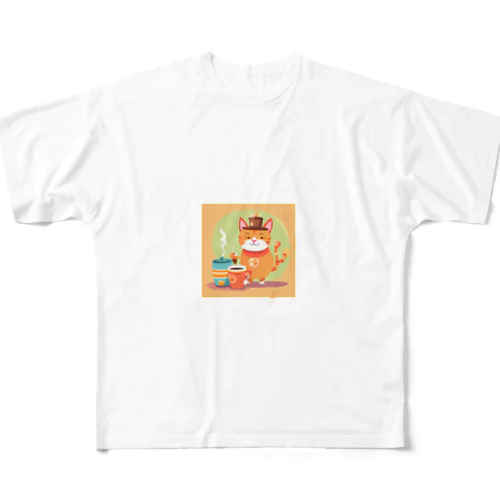 コーヒー猫マン フルグラフィックTシャツ