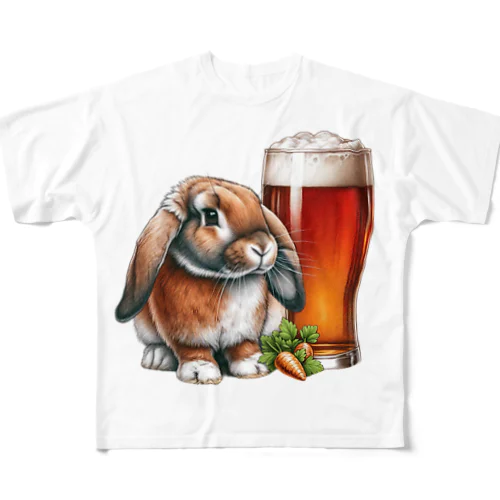 可愛いウサギ(垂れ耳ビール)カラー03 フルグラフィックTシャツ