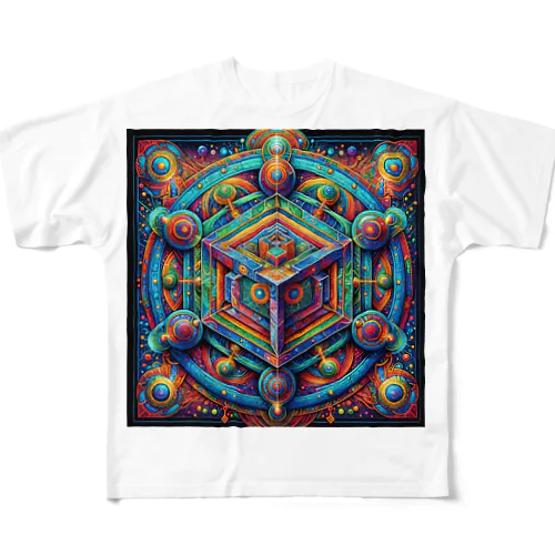 フラクタル超次元立方体〈神の家〉🏠サイケデリックタリスマン All-Over Print T-Shirt