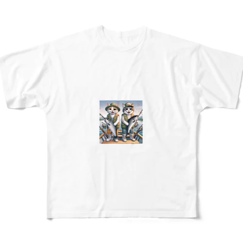 nekofishing仲良し All-Over Print T-Shirt