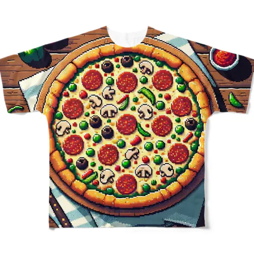 ピザのピクセルイラスト フルグラフィックTシャツ