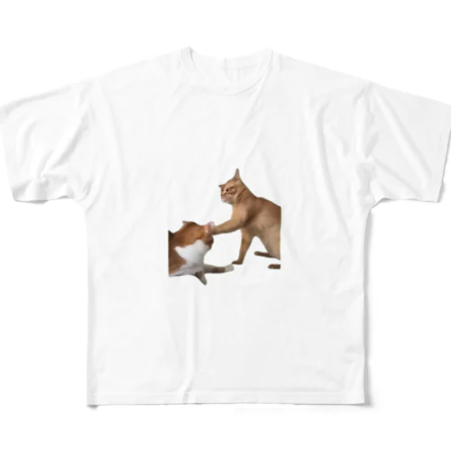 【猫ミーム】叩かれる猫と叩く猫 フルグラフィックTシャツ