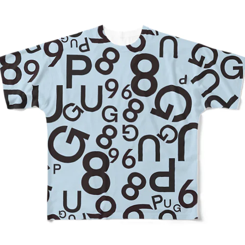 犬　パグ　ロゴ　 フルグラフィックTシャツ