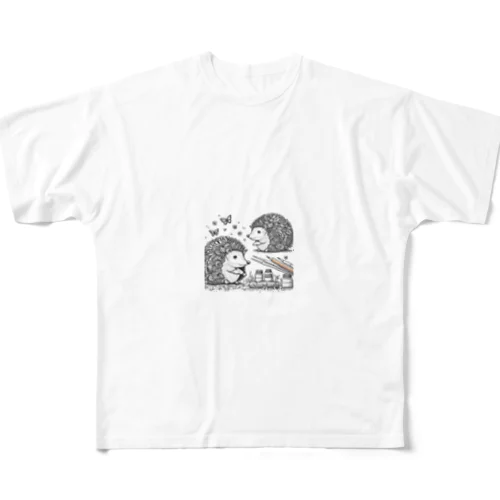 対面ハリネズミ フルグラフィックTシャツ