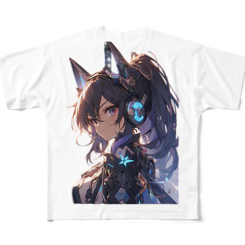 サイバーネコ美少女 フルグラフィックTシャツ