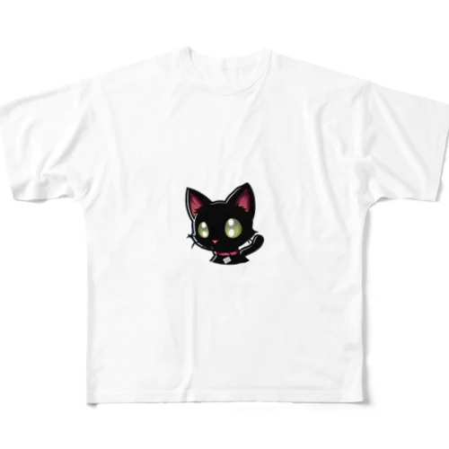 黒い毛並みの猫 フルグラフィックTシャツ