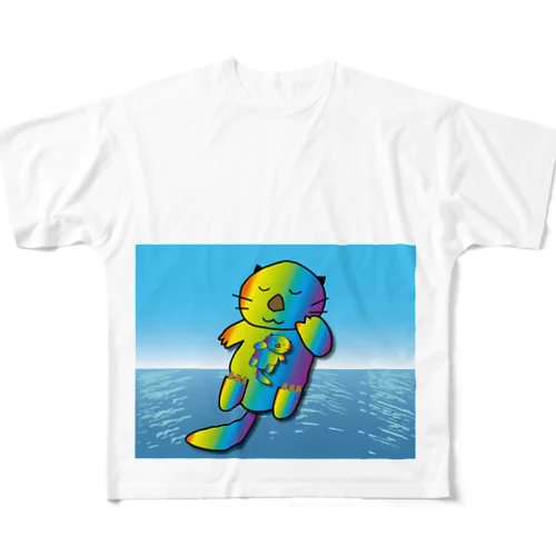 【レインボーカラー】おねんね海獺(ラッコ)親子 All-Over Print T-Shirt