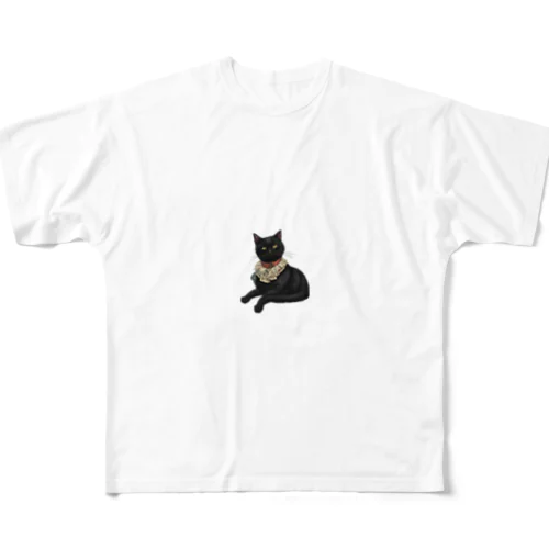 黒猫の待ち合わせ フルグラフィックTシャツ