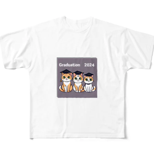 猫　卒業　2024　卒業旅行 フルグラフィックTシャツ