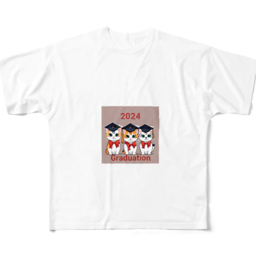 2024 卒業　卒業旅行　猫ちゃん　卒業記念 All-Over Print T-Shirt