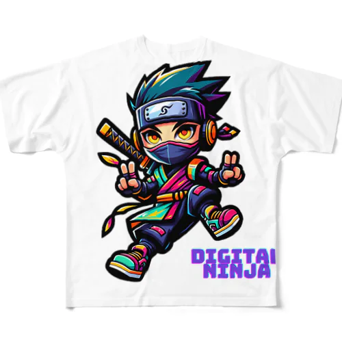 “Digital Ninja” ロゴ付き フルグラフィックTシャツ