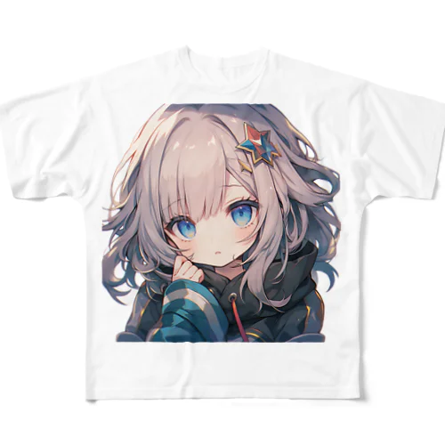 見つめる美少女 フルグラフィックTシャツ