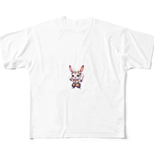 ブルーの瞳がかわいい　うさぴ フルグラフィックTシャツ