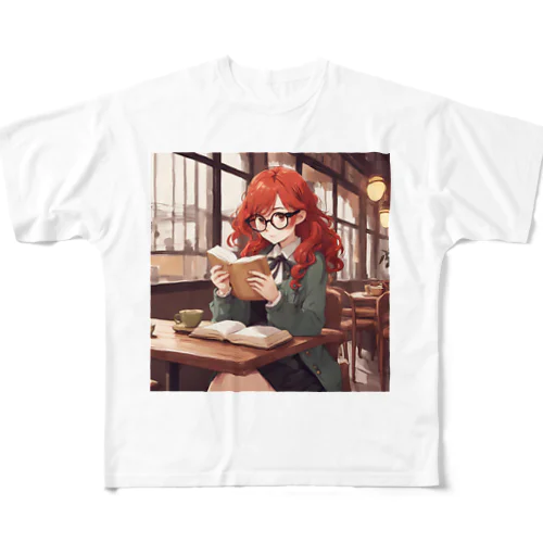 赤毛の読書メガネさん All-Over Print T-Shirt