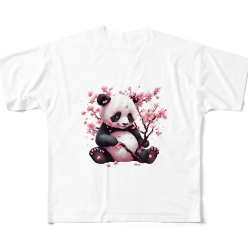 パンダと桜 フルグラフィックTシャツ