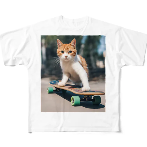 a cat on the skateboard（スケボネコ） All-Over Print T-Shirt