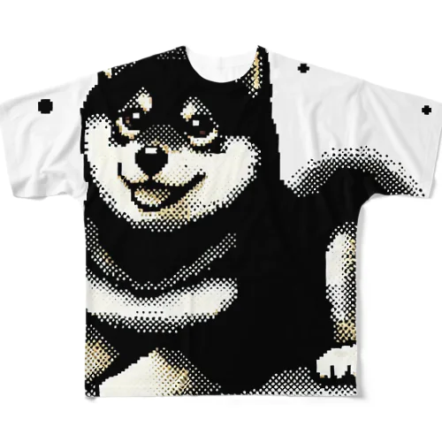 ドット黒柴犬 フルグラフィックTシャツ
