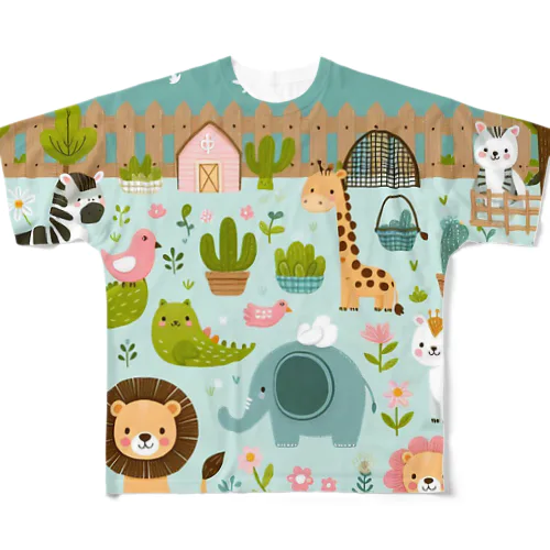 ワクワク動物園の愉快な仲間たち♪ All-Over Print T-Shirt