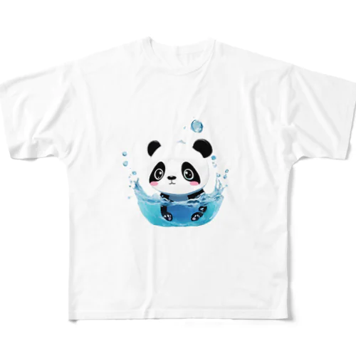 水に落ちるパンダ フルグラフィックTシャツ