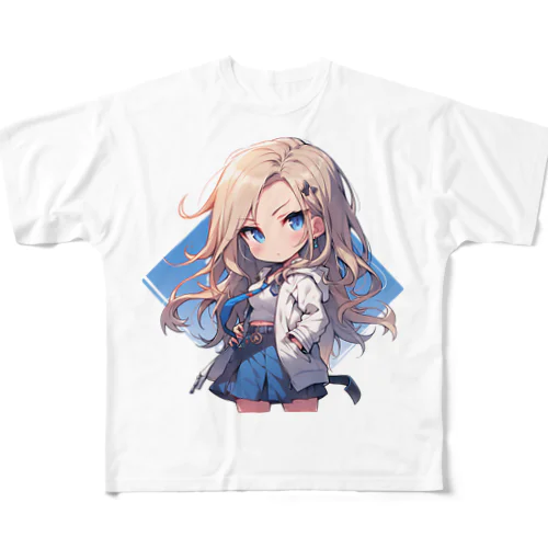 金髪ちびキャラ美少女 All-Over Print T-Shirt