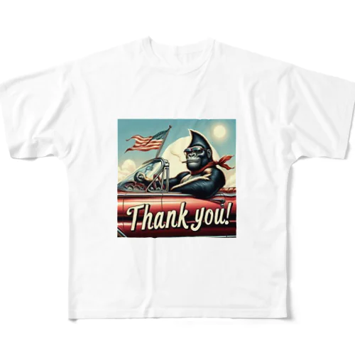 ゴリラのThank you！（赤い車①） フルグラフィックTシャツ