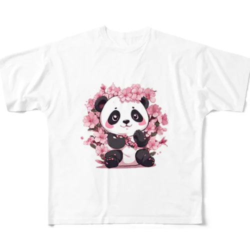 満開桜とパンダ フルグラフィックTシャツ