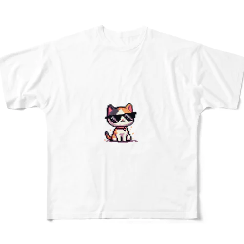 サングラスをかけた三毛猫 フルグラフィックTシャツ