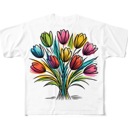 春の訪れを華やかに彩るチューリップ フルグラフィックTシャツ