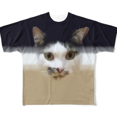 白と黒ハチワレ猫のねこグッズ　I LOVE CAT`S.  フルグラフィックTシャツ