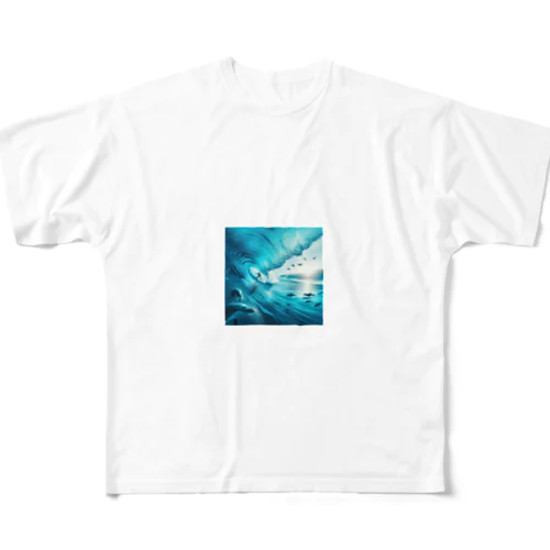 サーファーと海 フルグラフィックTシャツ