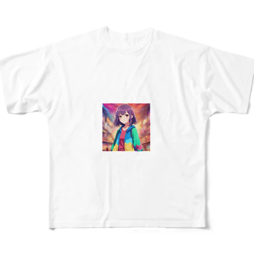 ポップカラーのカーディガンな女の子 All-Over Print T-Shirt