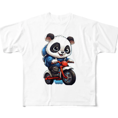 可愛いバイク&パンダ フルグラフィックTシャツ