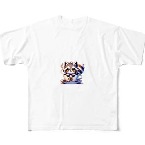 にゃんコーヒー タヌキ猫 All-Over Print T-Shirt