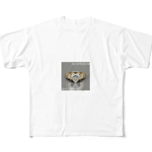 Birthstone/heart-shaped ring/April フルグラフィックTシャツ