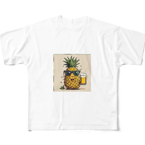 ビール好きパイナポー フルグラフィックTシャツ