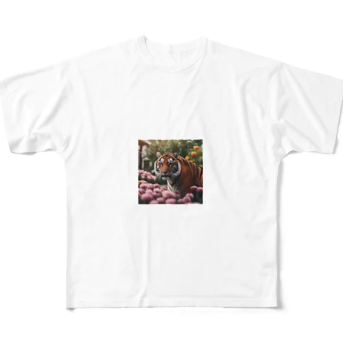 花を植えているトラ All-Over Print T-Shirt