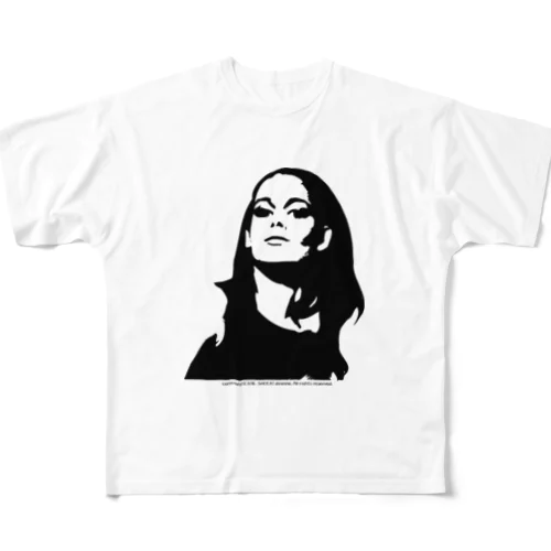 長髪女性のモノクロデザイン All-Over Print T-Shirt