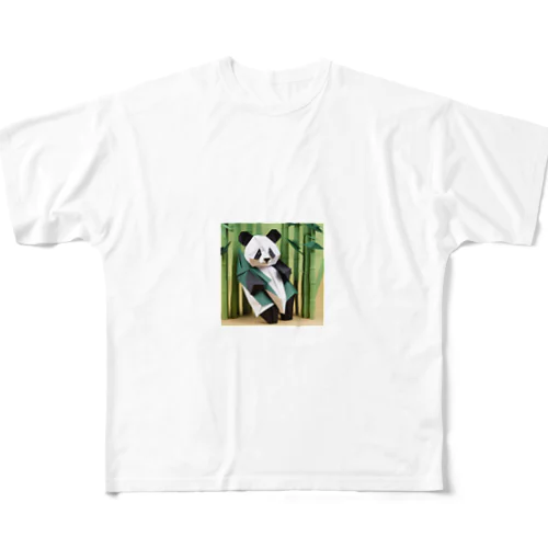 バンブーの茎で遊ぶ折り紙パンダ フルグラフィックTシャツ