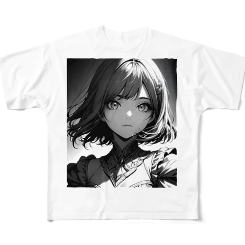 モノクロ美少女 All-Over Print T-Shirt