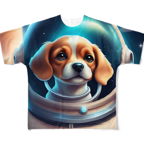 宇宙で活躍するかわいい犬の宇宙飛行士 All-Over Print T-Shirt