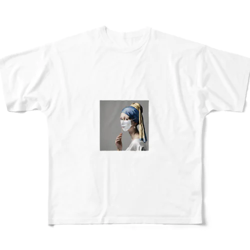 マスクをした真珠の耳飾りの少女 All-Over Print T-Shirt