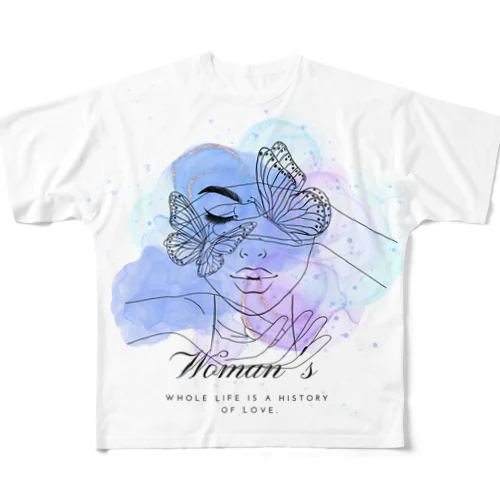 Woman' whole life is a history of love. Blue ver. All-Over Print T-Shirt