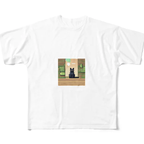 街中でたたずむ黒猫 All-Over Print T-Shirt