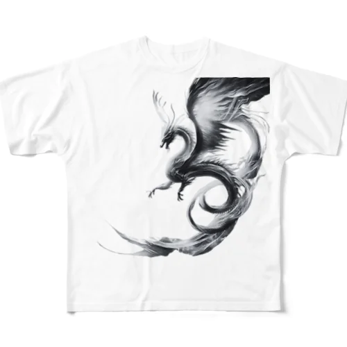 龍【白黒】 フルグラフィックTシャツ