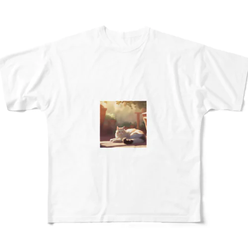 日光浴をしている猫 All-Over Print T-Shirt
